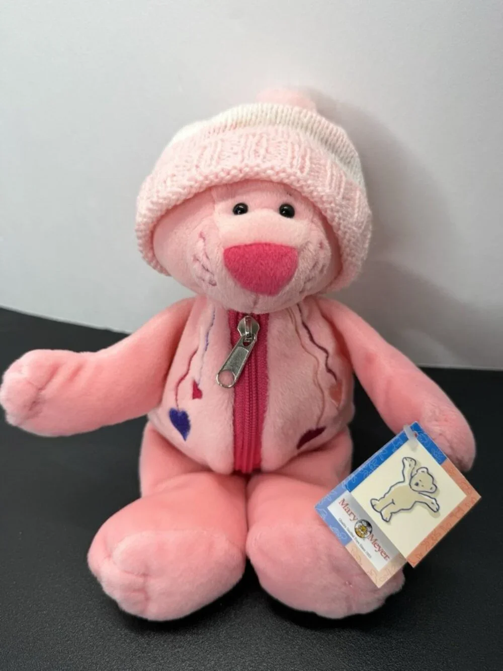 Vintage Rare Mary Meyer Heartstrings Stuffed Zipper Pink Cat Plush With Tags